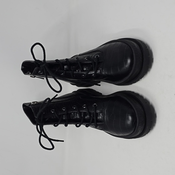 Jessica Simpson Enita Embossed Leather Black Combat Boots Size 7 - Picture 2 of 6